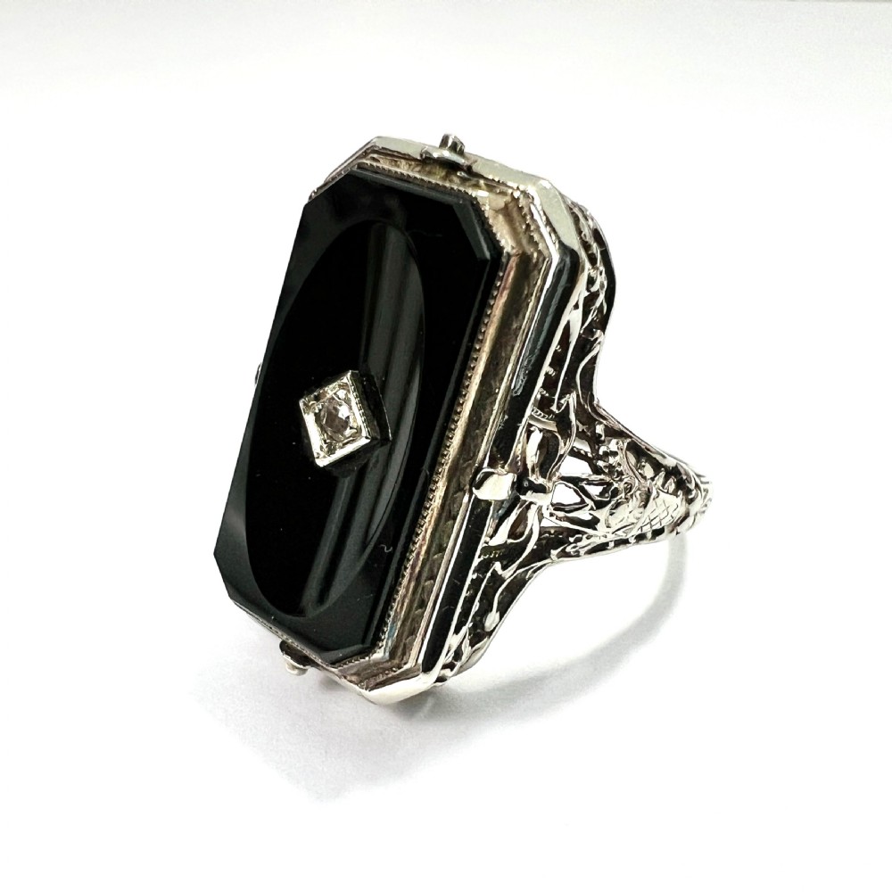 Art Deco 14CT White Gold Diamond Reversible Cameo Flip Ring View VII