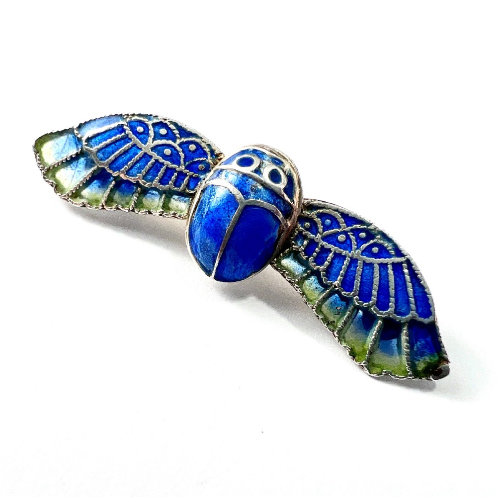 Antique Victorian Blue Enamel Winged Scarab Beetle Brooch