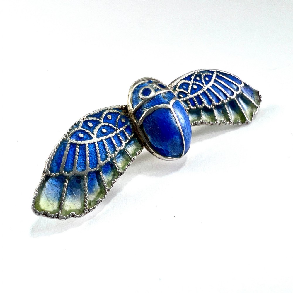 Antique Victorian Blue Enamel Winged Scarab Beetle Brooch View II