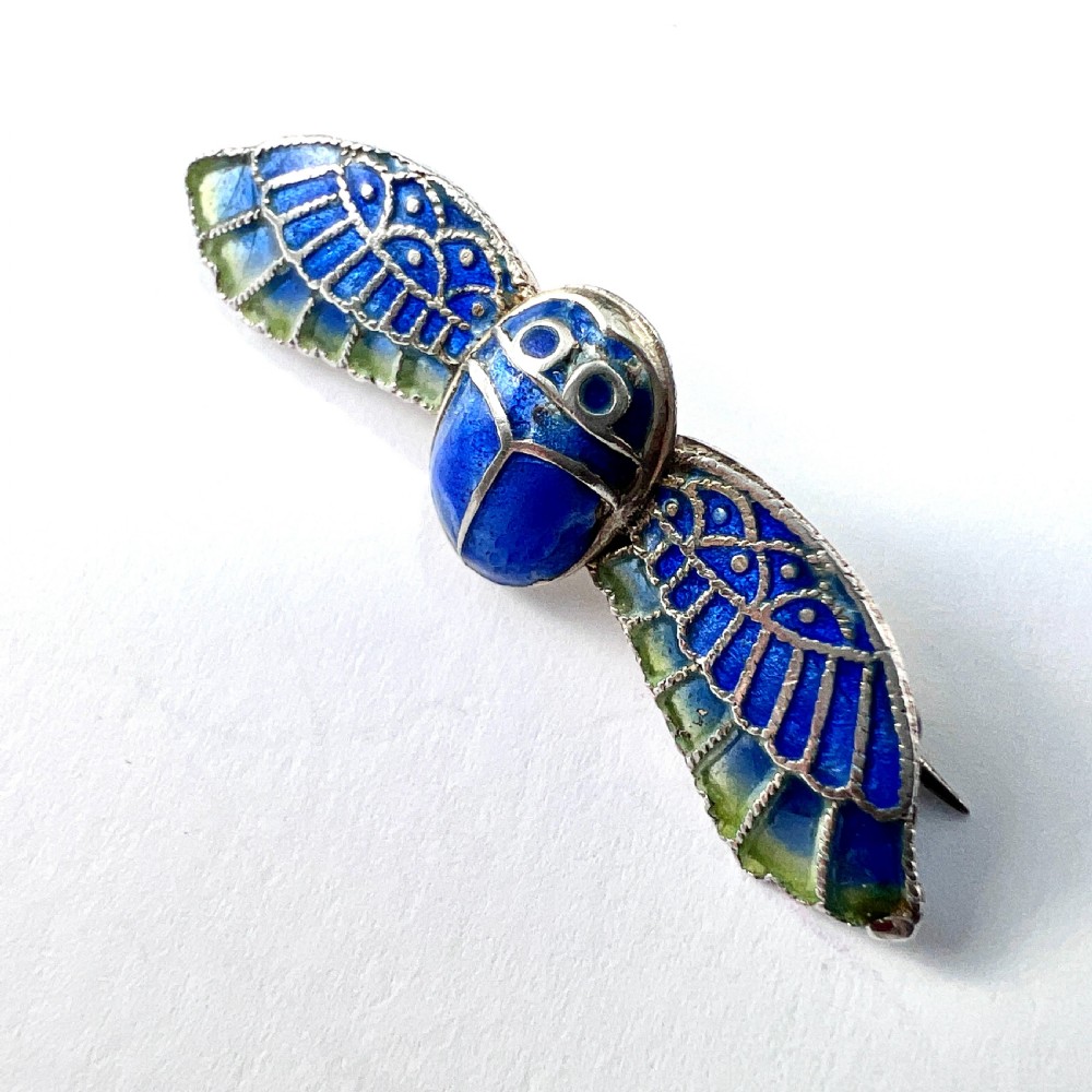 Antique Victorian Blue Enamel Winged Scarab Beetle Brooch View III