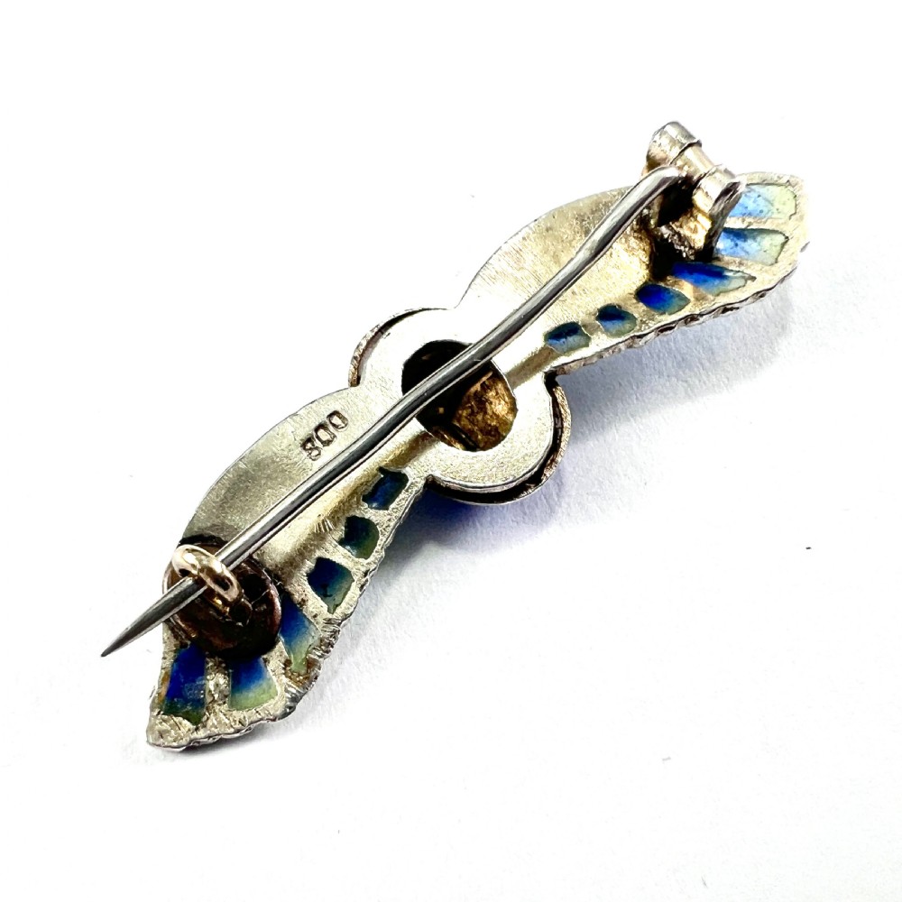 Antique Victorian Blue Enamel Winged Scarab Beetle Brooch View IV