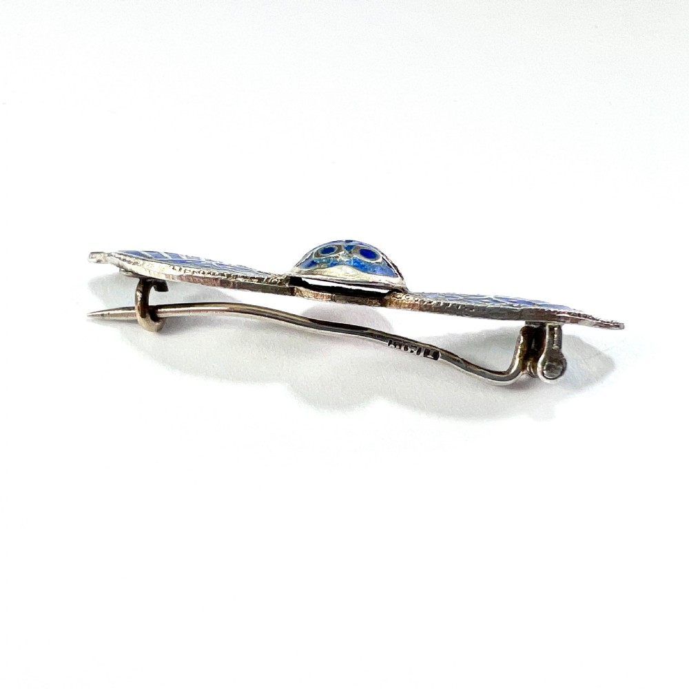 Antique Victorian Blue Enamel Winged Scarab Beetle Brooch View V