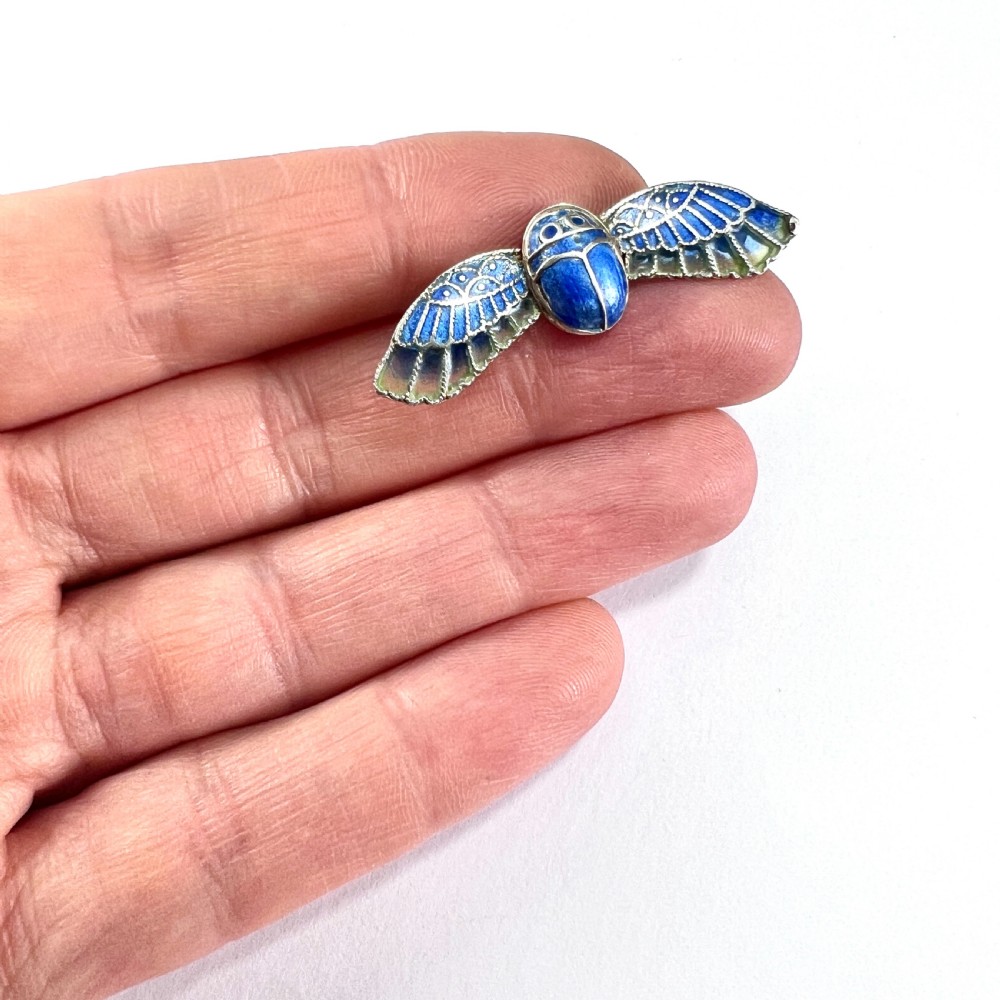 Antique Victorian Blue Enamel Winged Scarab Beetle Brooch View VII