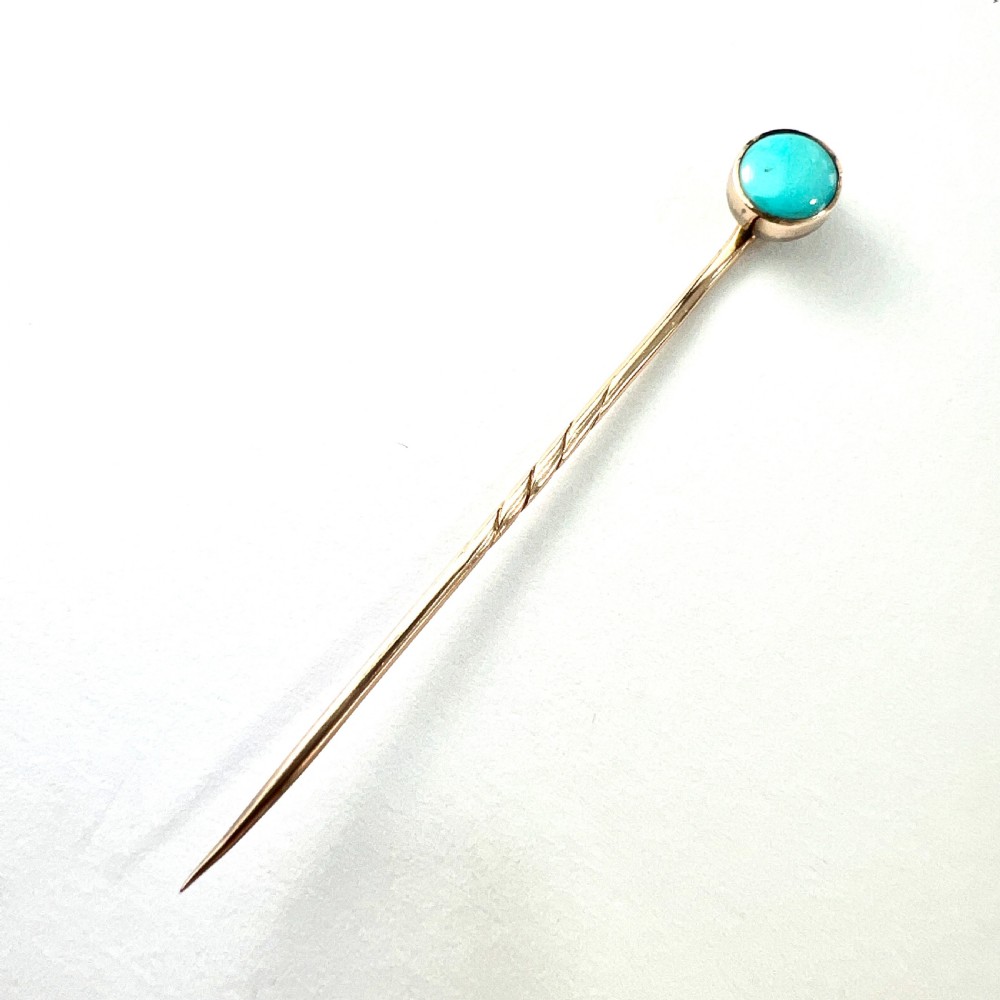 Antique 9CT Gold Turquoise Solitaire Stick Pin