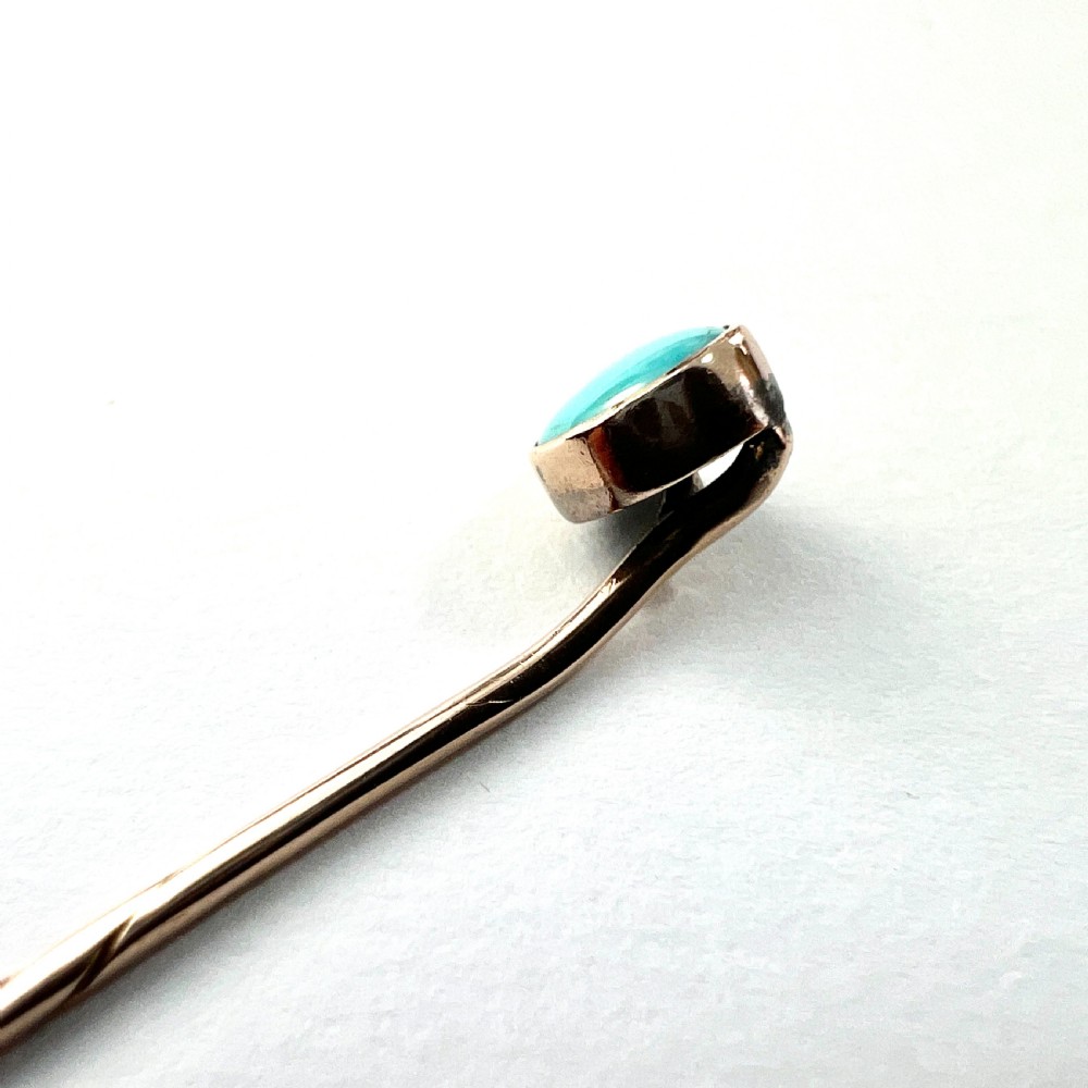 Antique 9CT Gold Turquoise Solitaire Stick Pin View III