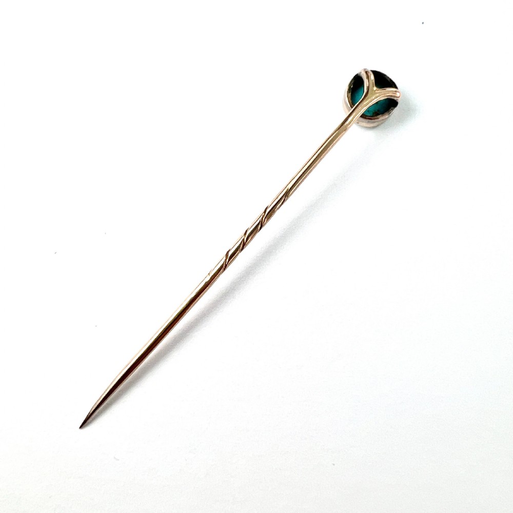 Antique 9CT Gold Turquoise Solitaire Stick Pin View IV