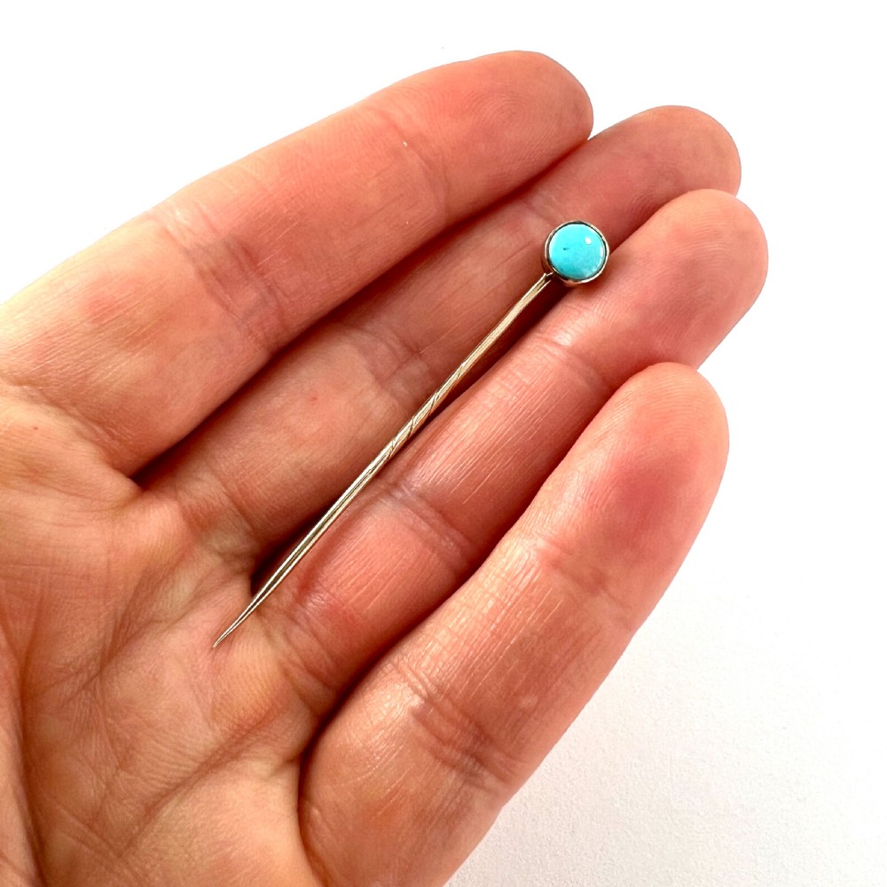 Antique 9CT Gold Turquoise Solitaire Stick Pin View VI