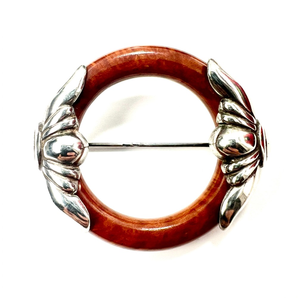 • Large Antique Art Deco Sterling Silver Hoop Brooch 