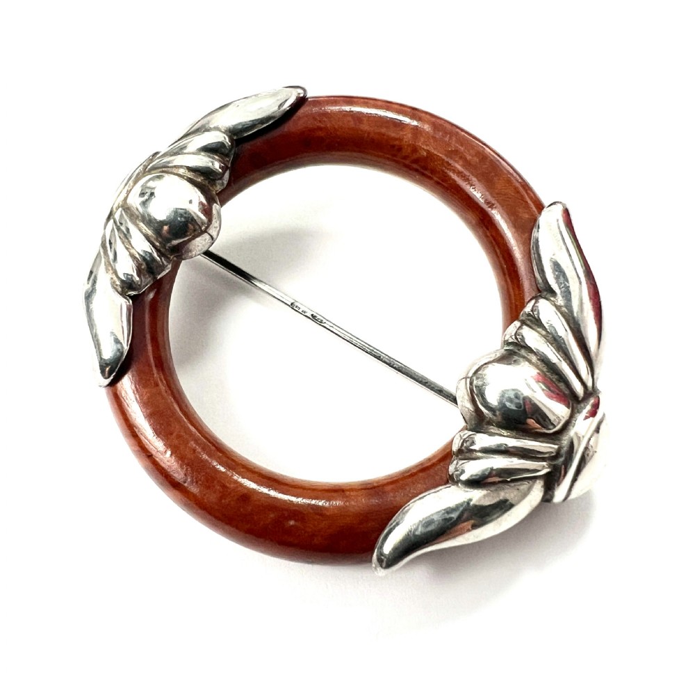 • Large Antique Art Deco Sterling Silver Hoop Brooch  View II