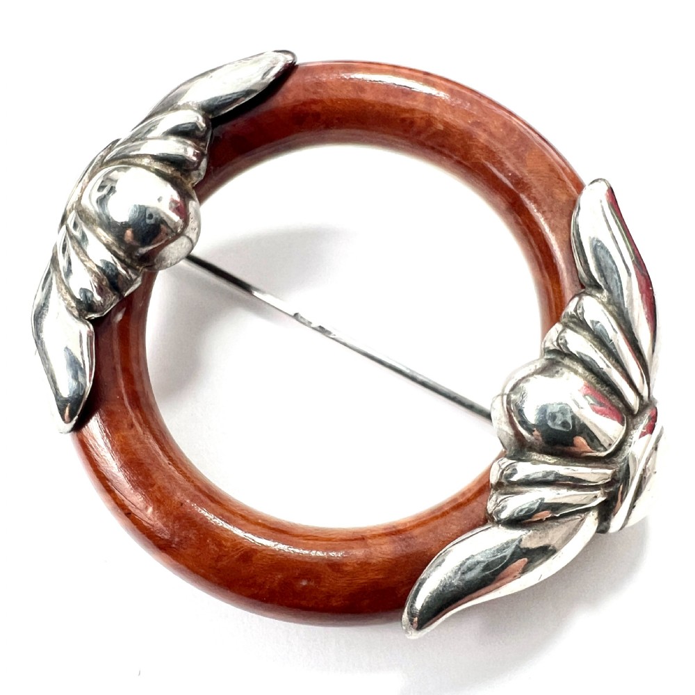 • Large Antique Art Deco Sterling Silver Hoop Brooch  View VI