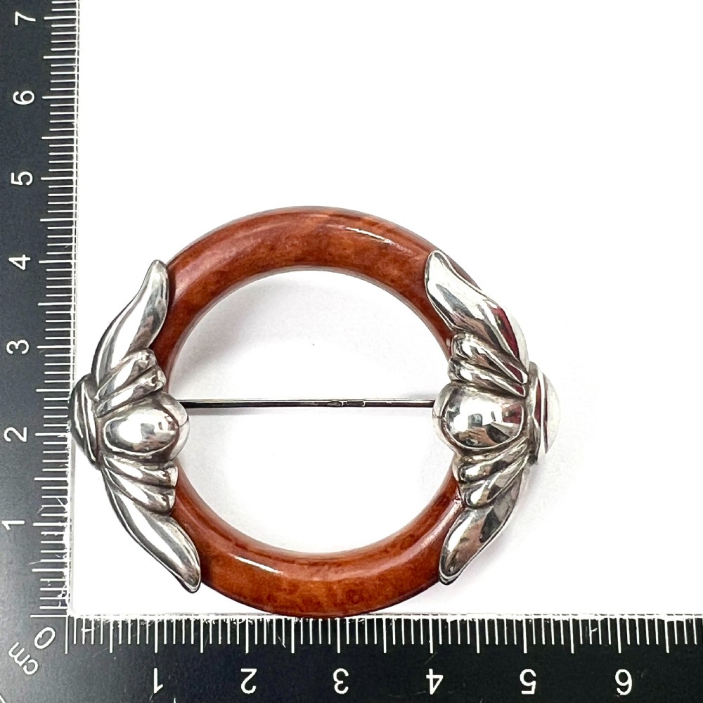 • Large Antique Art Deco Sterling Silver Hoop Brooch  View VII