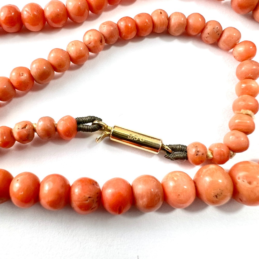 Antique 9CT Gold Clasp Graduated Coral Bead Necklace View III