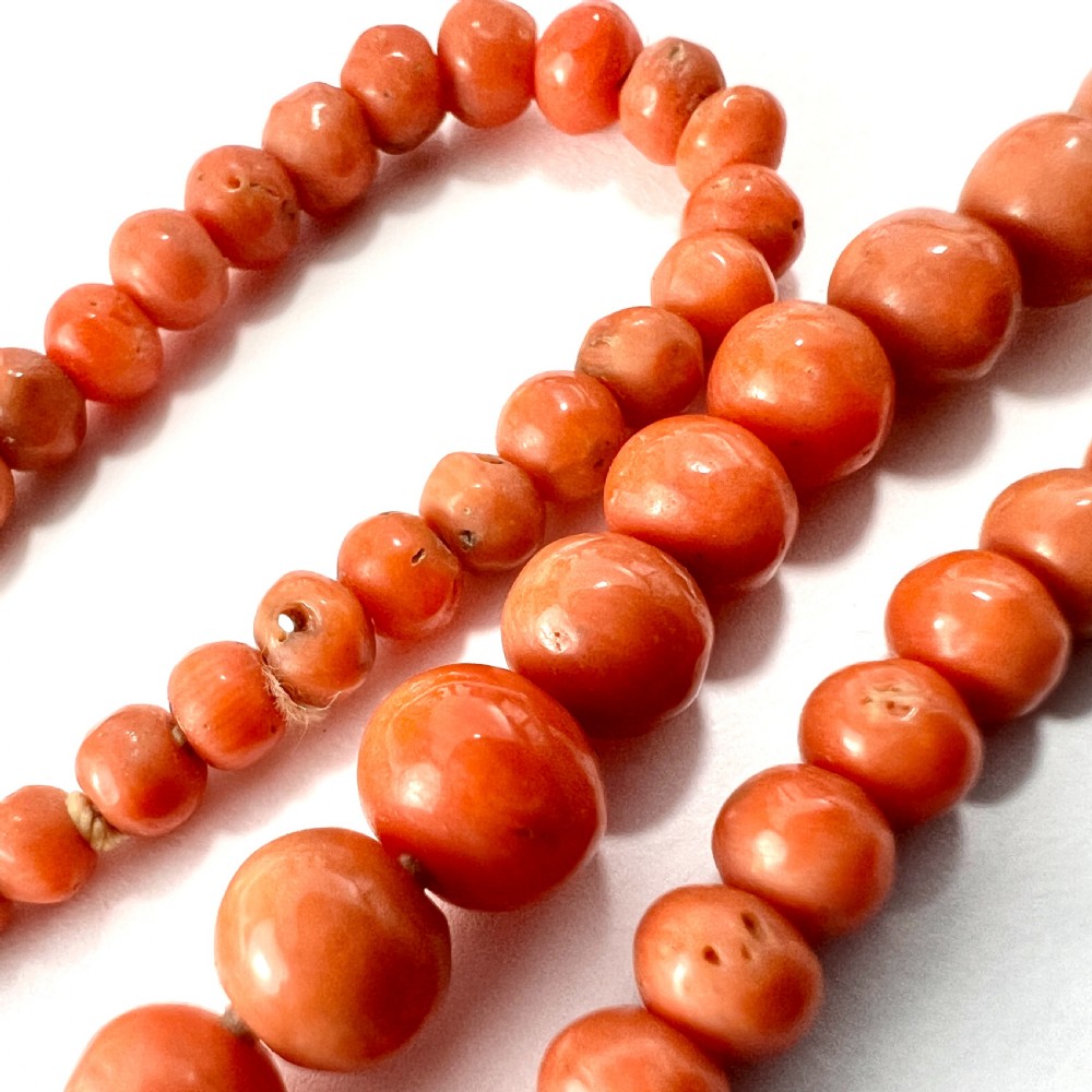 Antique 9CT Gold Clasp Graduated Coral Bead Necklace View VI