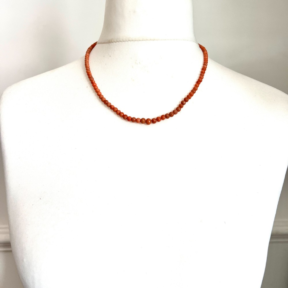 Antique 9CT Gold Clasp Graduated Coral Bead Necklace View VII