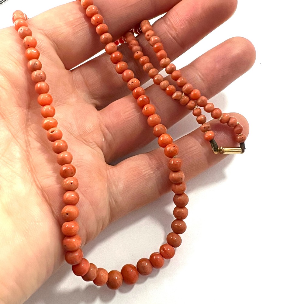Antique 9CT Gold Clasp Graduated Coral Bead Necklace View VIII