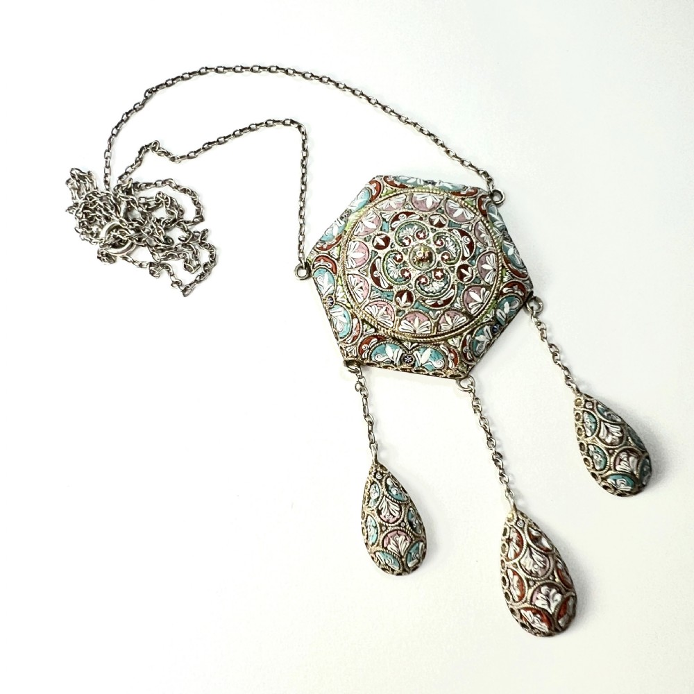 Antique Italian Micro Mosaic Silver Girandole Pendant Necklace View III
