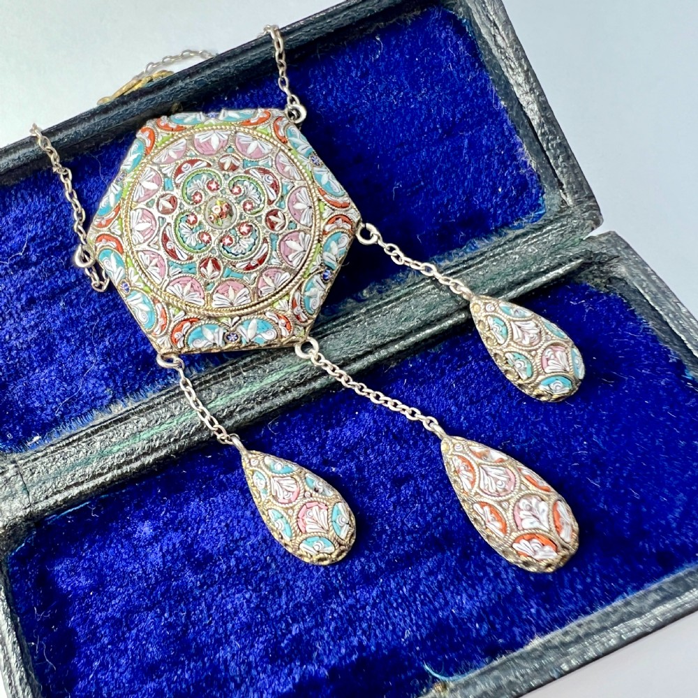 Antique Italian Micro Mosaic Silver Girandole Pendant Necklace View IV