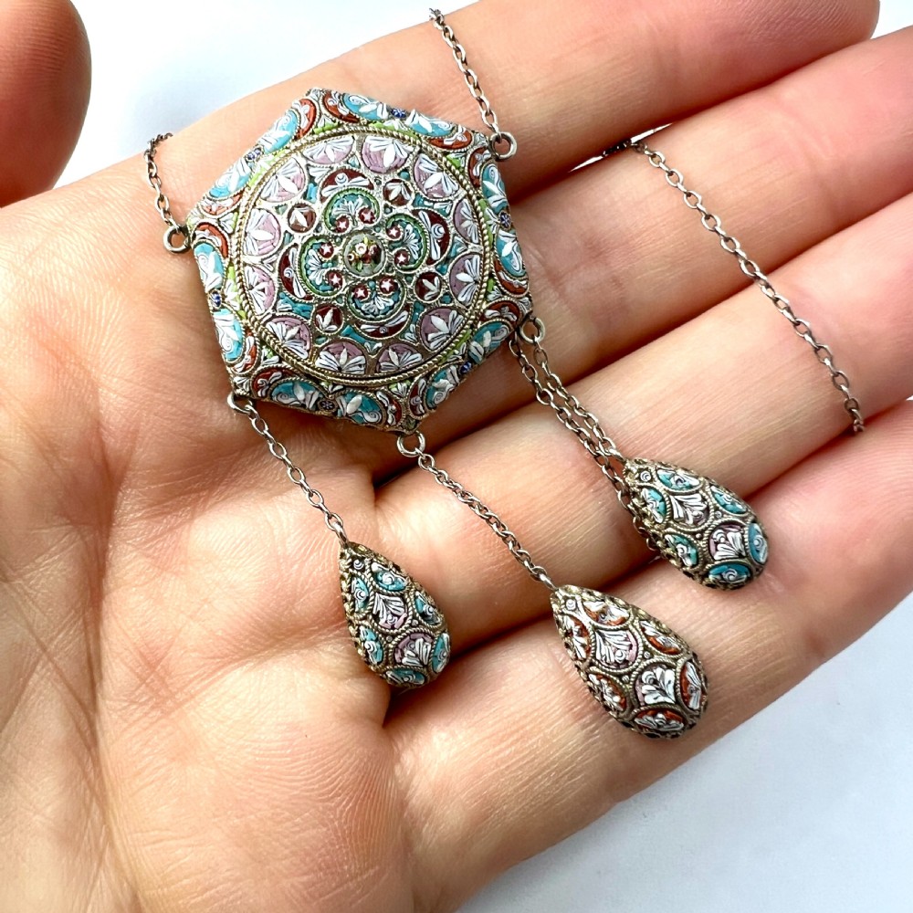 Antique Italian Micro Mosaic Silver Girandole Pendant Necklace View V