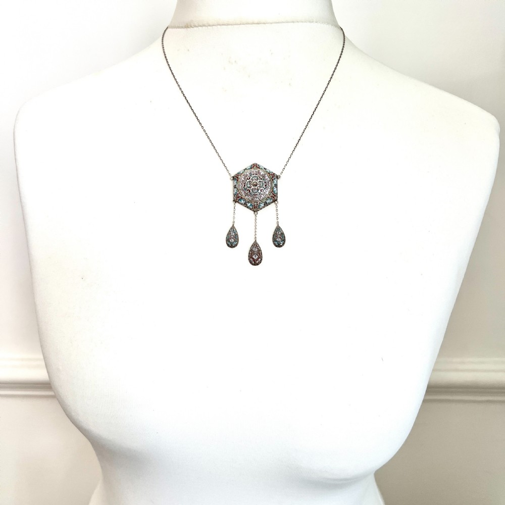 Antique Italian Micro Mosaic Silver Girandole Pendant Necklace View VI
