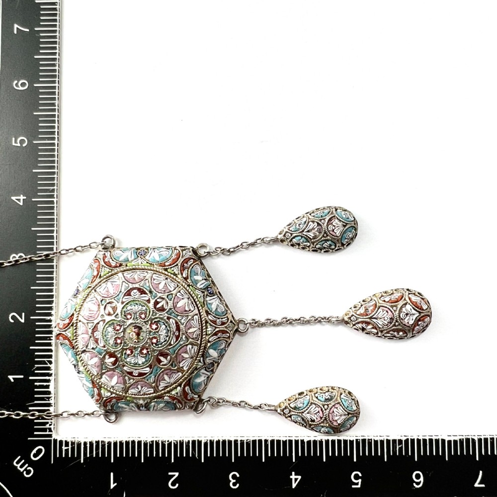 Antique Italian Micro Mosaic Silver Girandole Pendant Necklace View VII