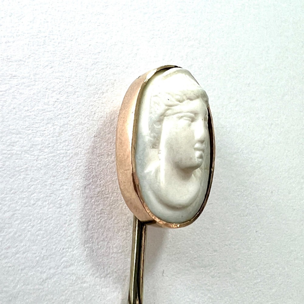 • Antique 9CT Gold Hardstone Cameo Stick Pin View III