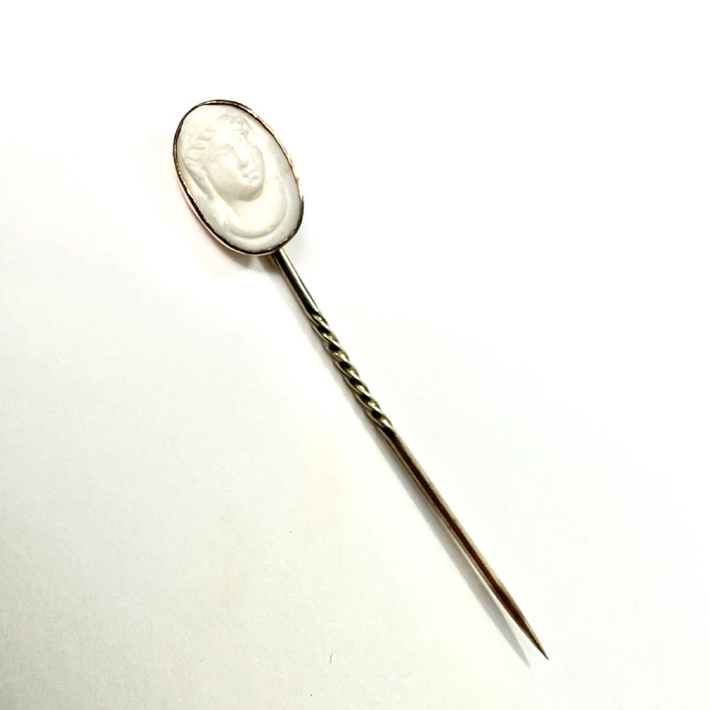 • Antique 9CT Gold Hardstone Cameo Stick Pin View IV