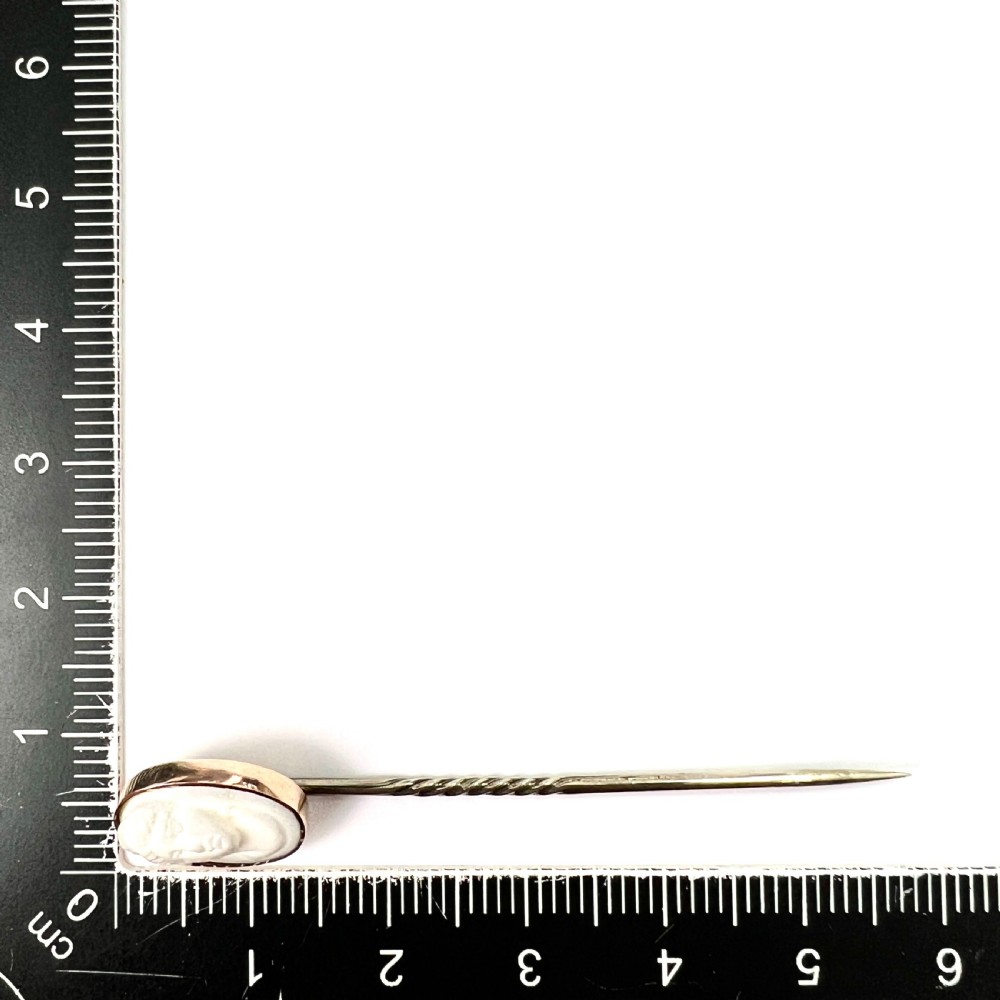 • Antique 9CT Gold Hardstone Cameo Stick Pin View VIII