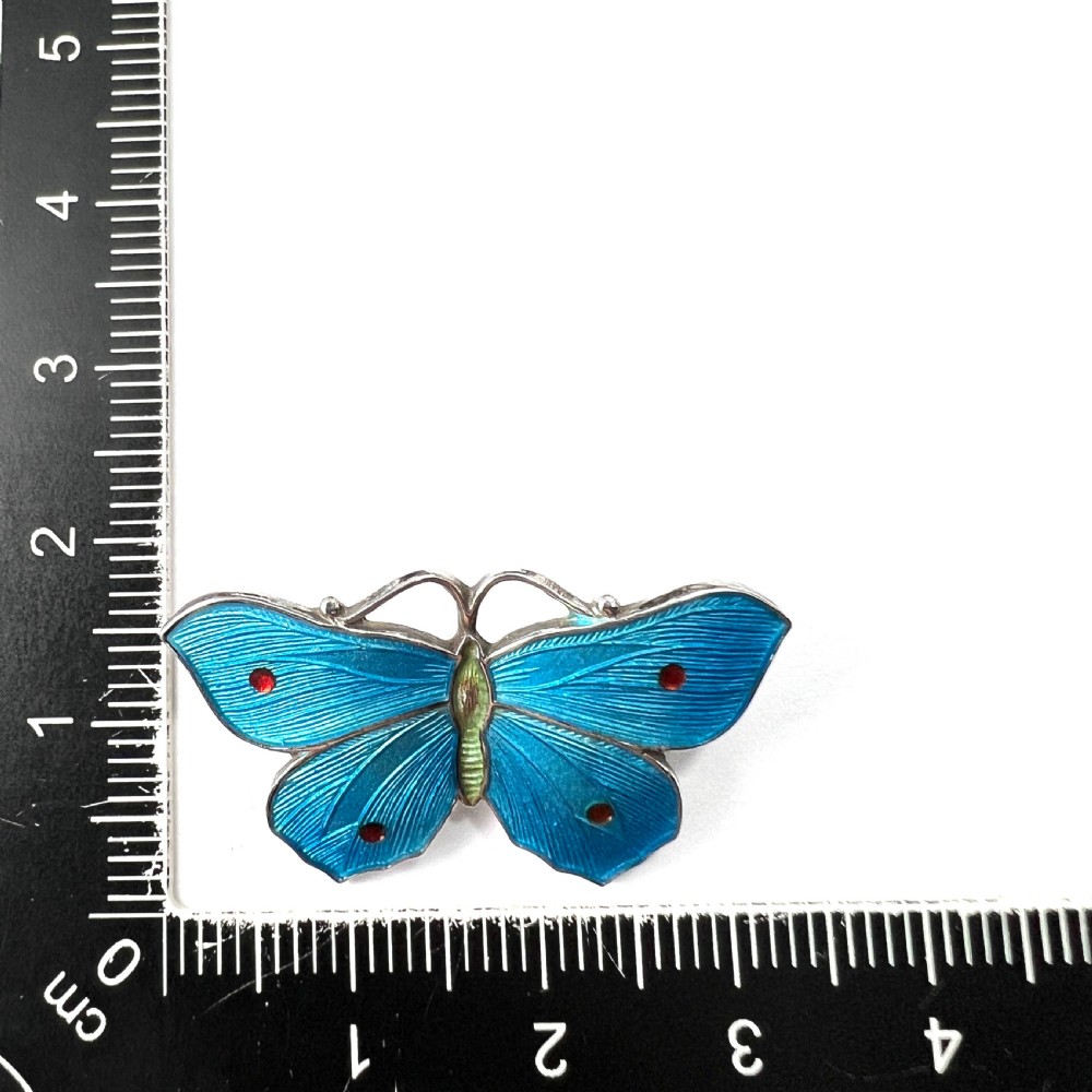 Sterling Silver John Atkins Turquoise Blue Enamel Butterfly Brooch  View IV