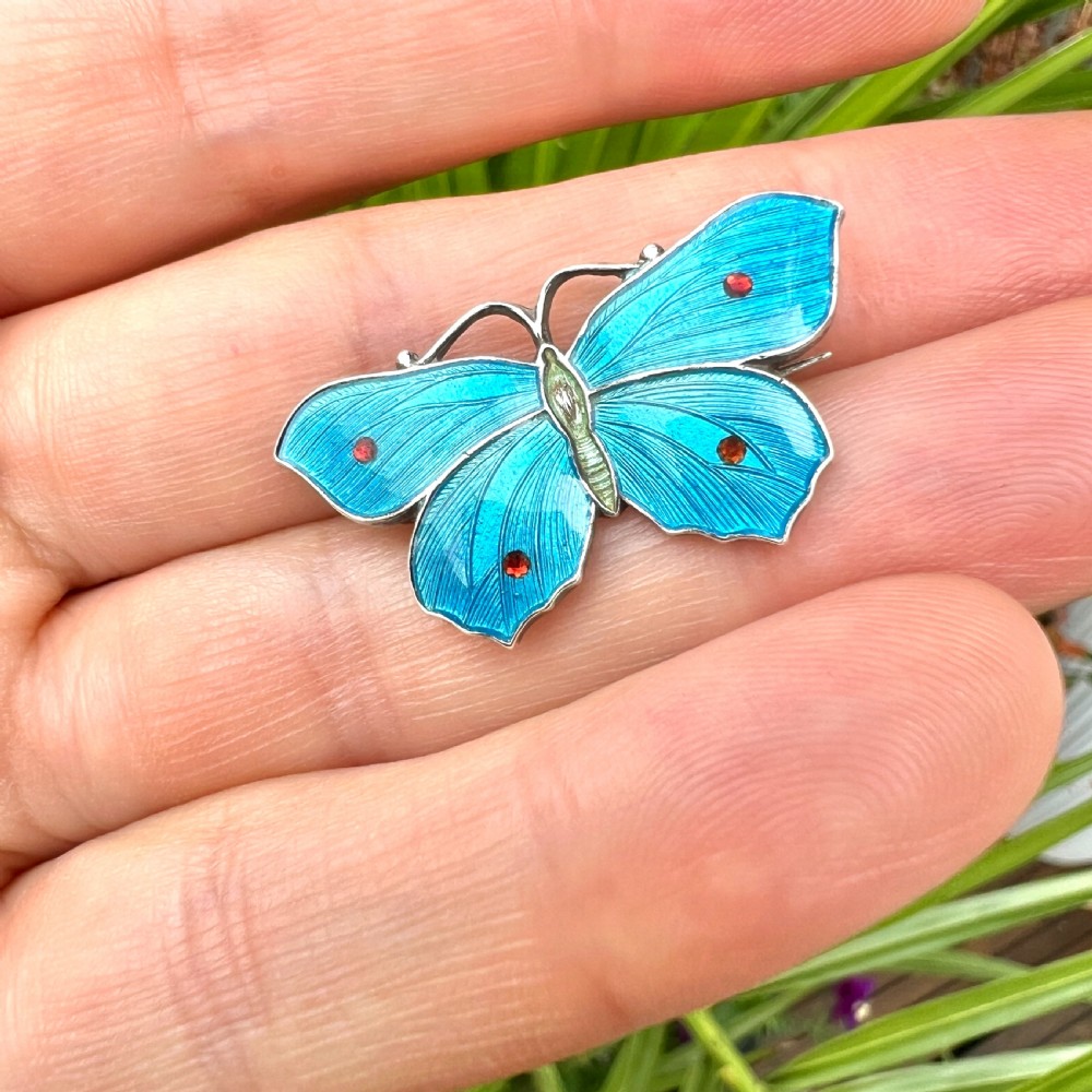 Sterling Silver John Atkins Turquoise Blue Enamel Butterfly Brooch  View VI