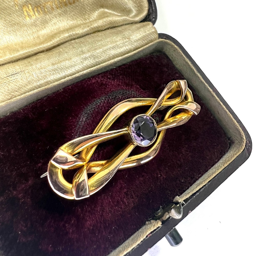 Antique Art Nouveau Solid Gold Amethyst Brooch View II