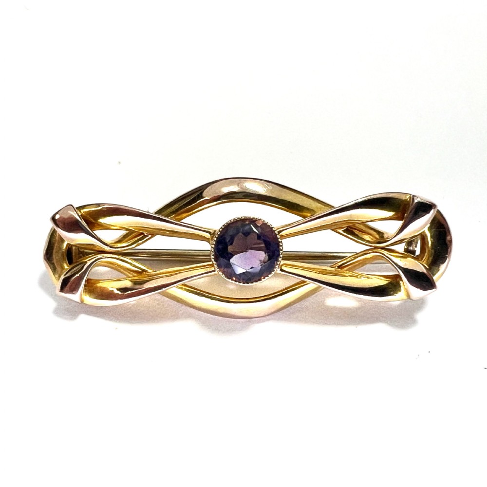 Antique Art Nouveau Solid Gold Amethyst Brooch View III