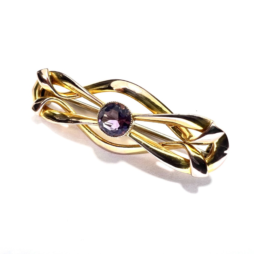 Antique Art Nouveau Solid Gold Amethyst Brooch View IV