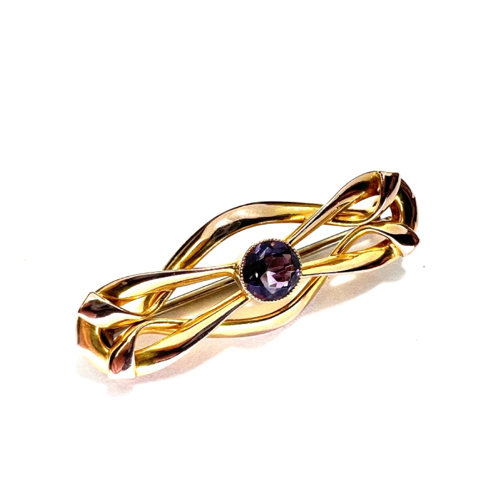 Antique Art Nouveau Solid Gold Amethyst Brooch View V