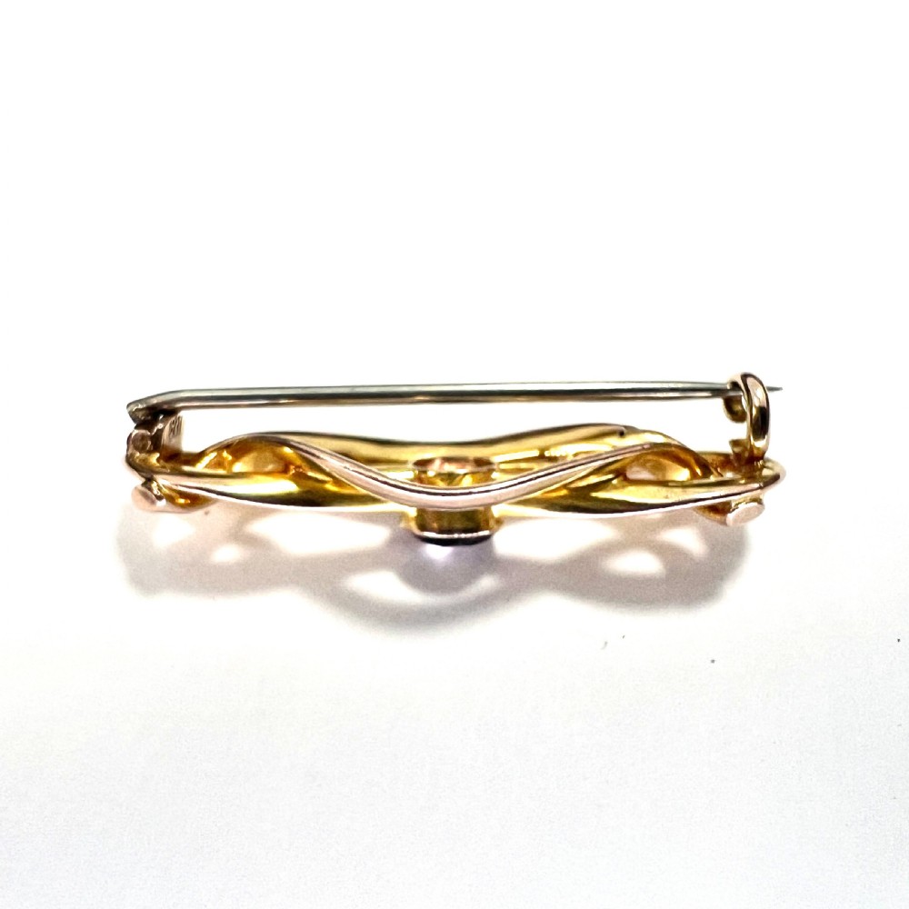 Antique Art Nouveau Solid Gold Amethyst Brooch View VI