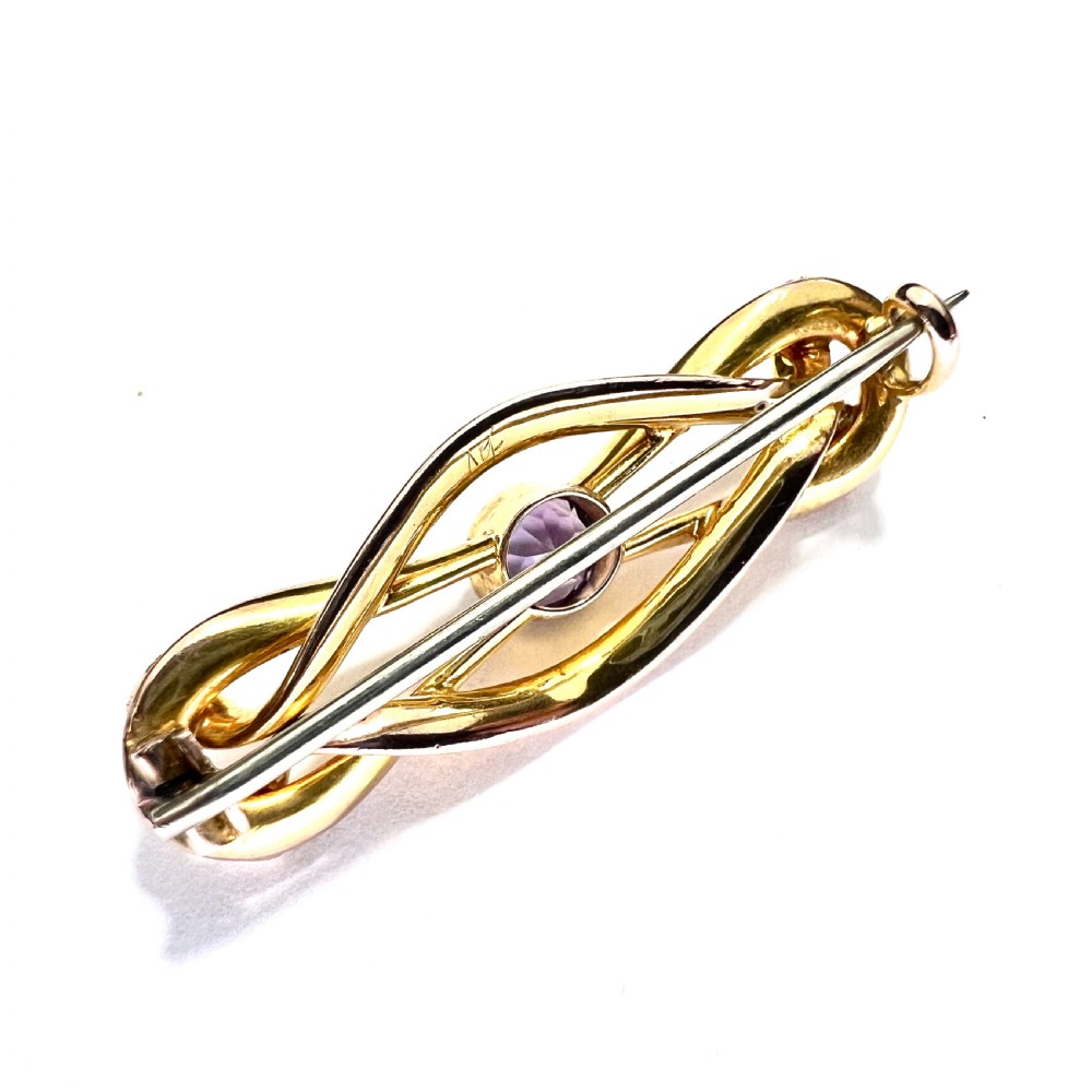 Antique Art Nouveau Solid Gold Amethyst Brooch View VII