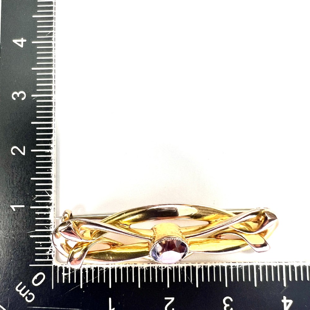 Antique Art Nouveau Solid Gold Amethyst Brooch View VIII