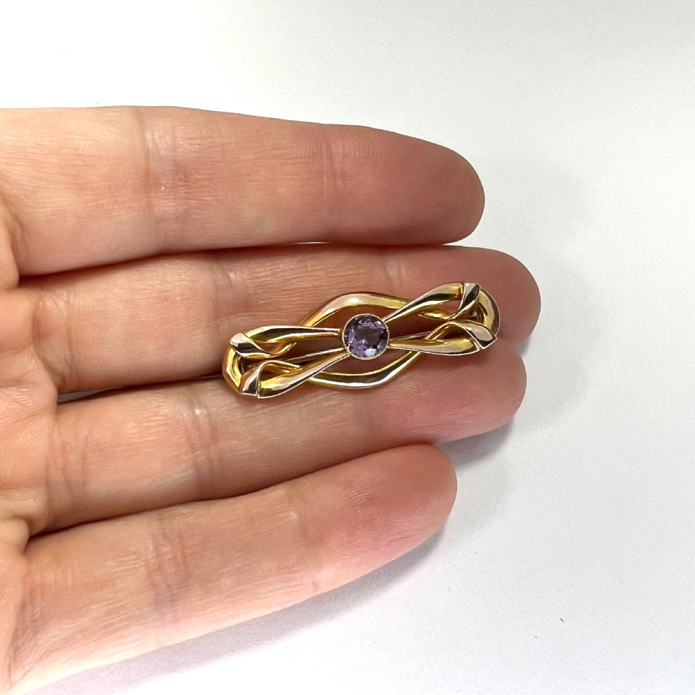 Antique Art Nouveau Solid Gold Amethyst Brooch View IX
