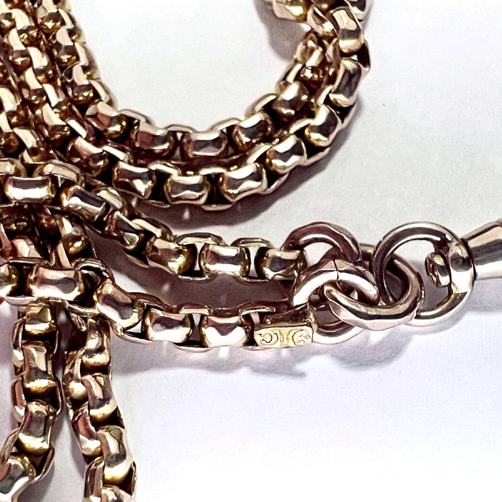 Long Victorian 9CT Gold Longuard Chain with Albert Clip View V