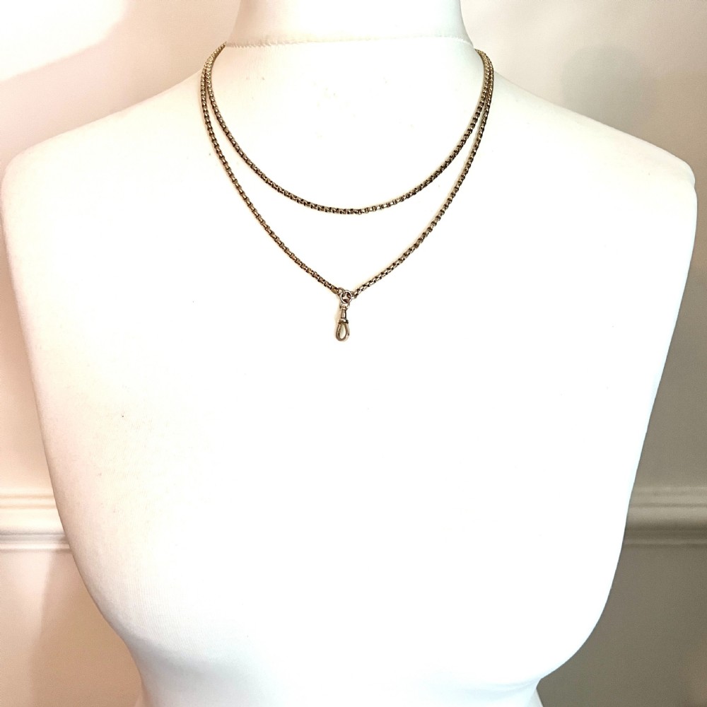 Long Victorian 9CT Gold Longuard Chain with Albert Clip View VI