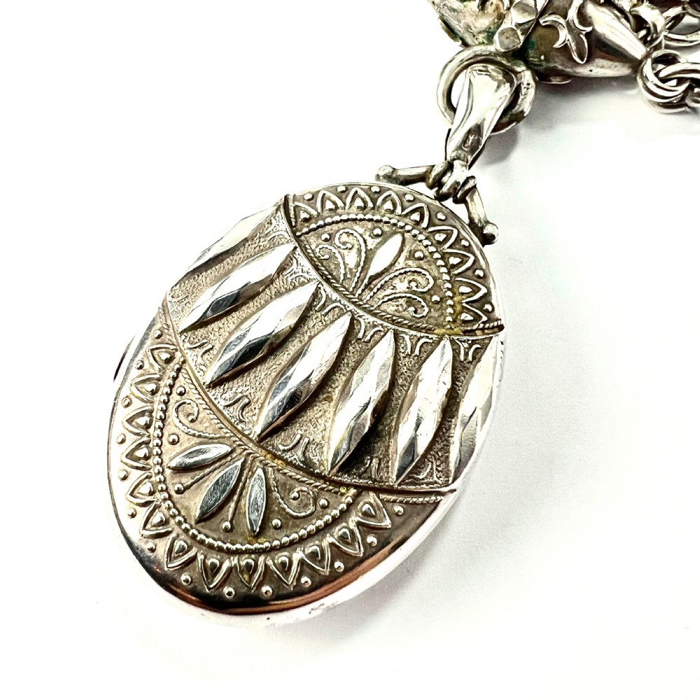 Rare Edwardian Silver Photograph Locket Pendant Necklace View IV