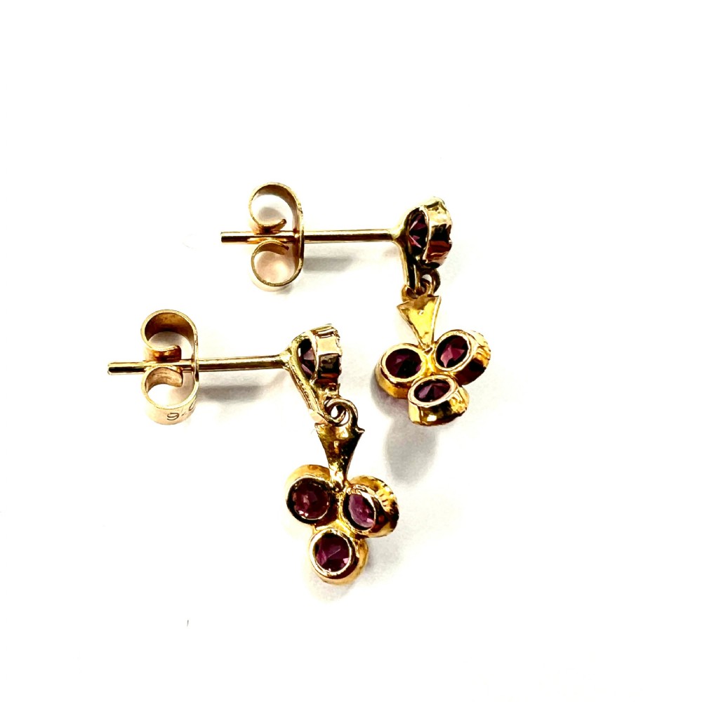 Edwardian 15CT Gold Almandine Garnet and Pearl Trefoil Earrings View IV