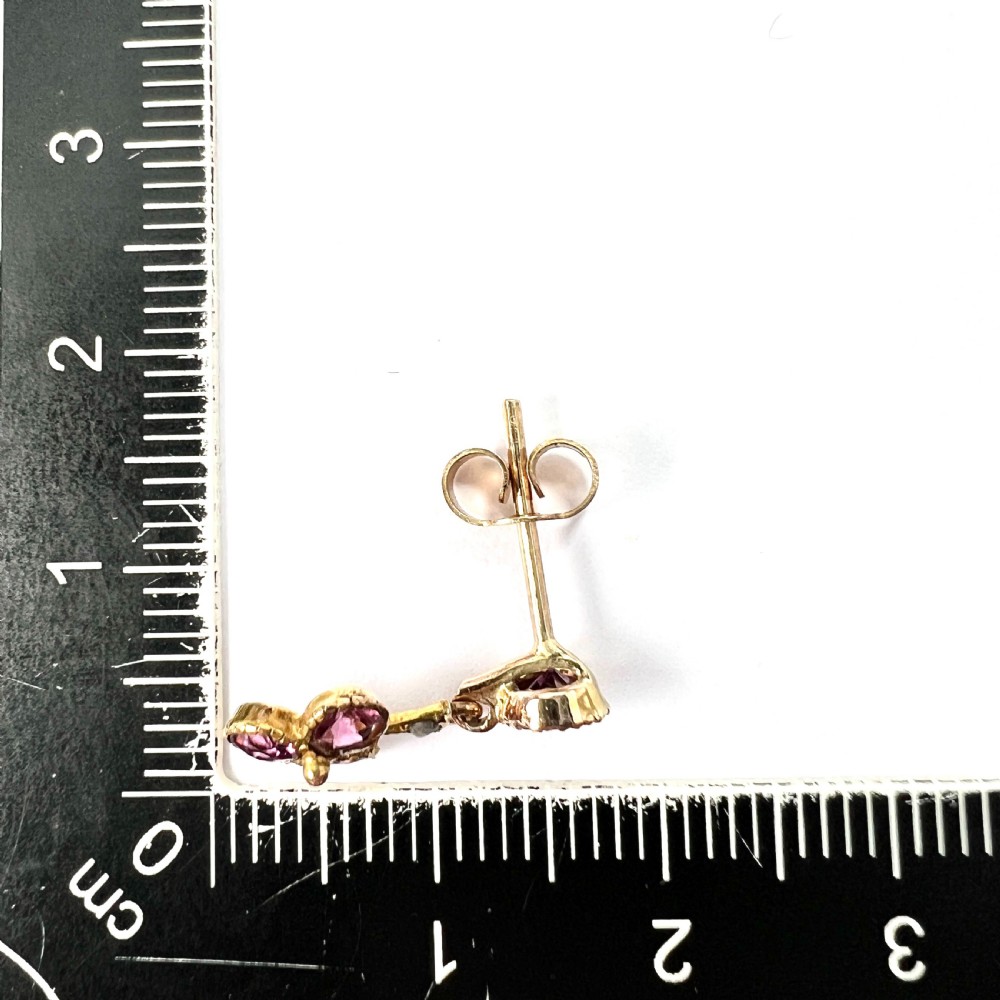 Edwardian 15CT Gold Almandine Garnet and Pearl Trefoil Earrings View VI