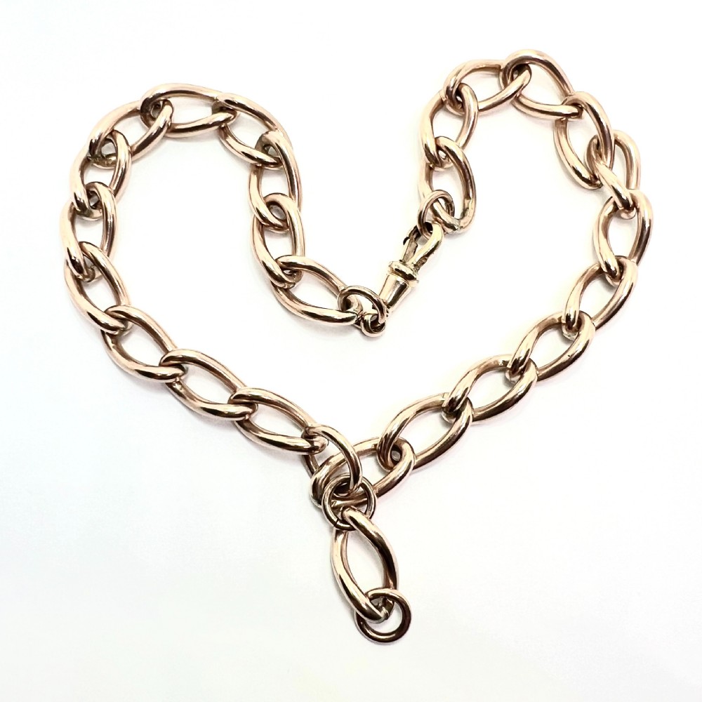 Chunky Antique Victorian Rolled Gold Albert Necklace Chain with Dog Clip