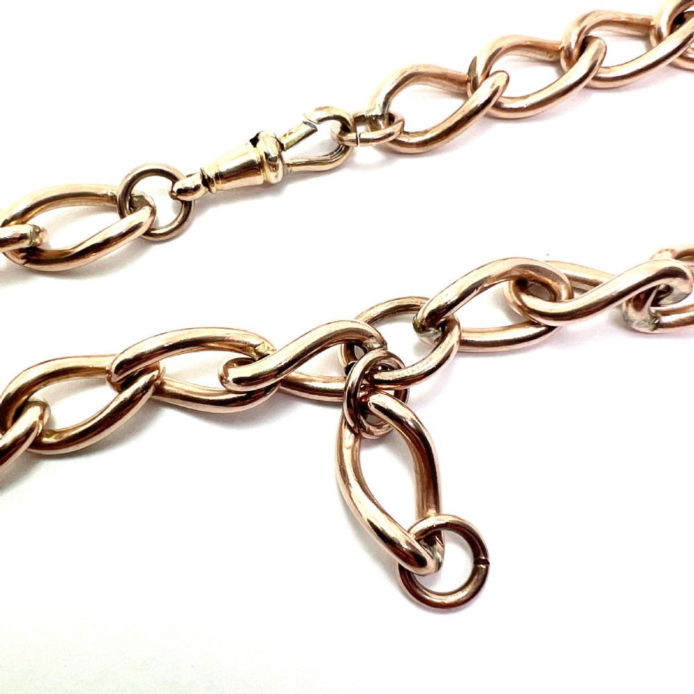 Chunky Antique Victorian Rolled Gold Albert Necklace Chain with Dog Clip View III