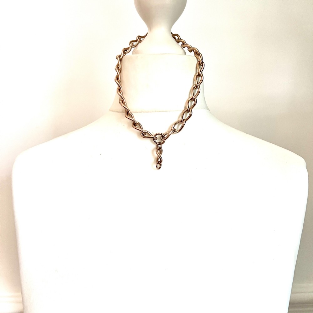 Chunky Antique Victorian Rolled Gold Albert Necklace Chain with Dog Clip View IV
