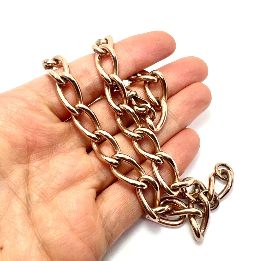 Chunky Antique Victorian Rolled Gold Albert Necklace Chain with Dog Clip View V