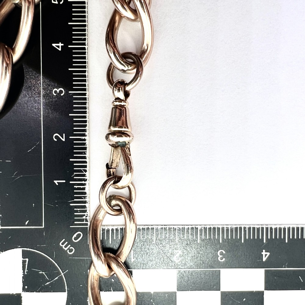 Chunky Antique Victorian Rolled Gold Albert Necklace Chain with Dog Clip View VI