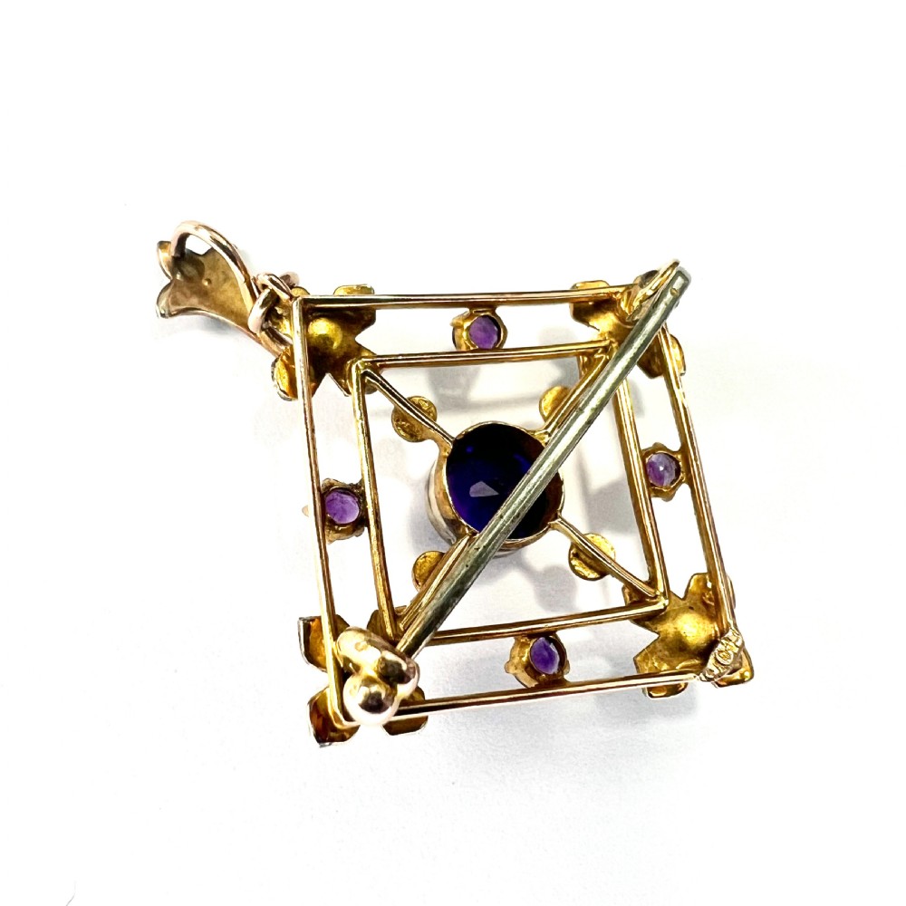 Edwardian 9CT Gold Amethyst Pearl Lavalier Pendant View IV