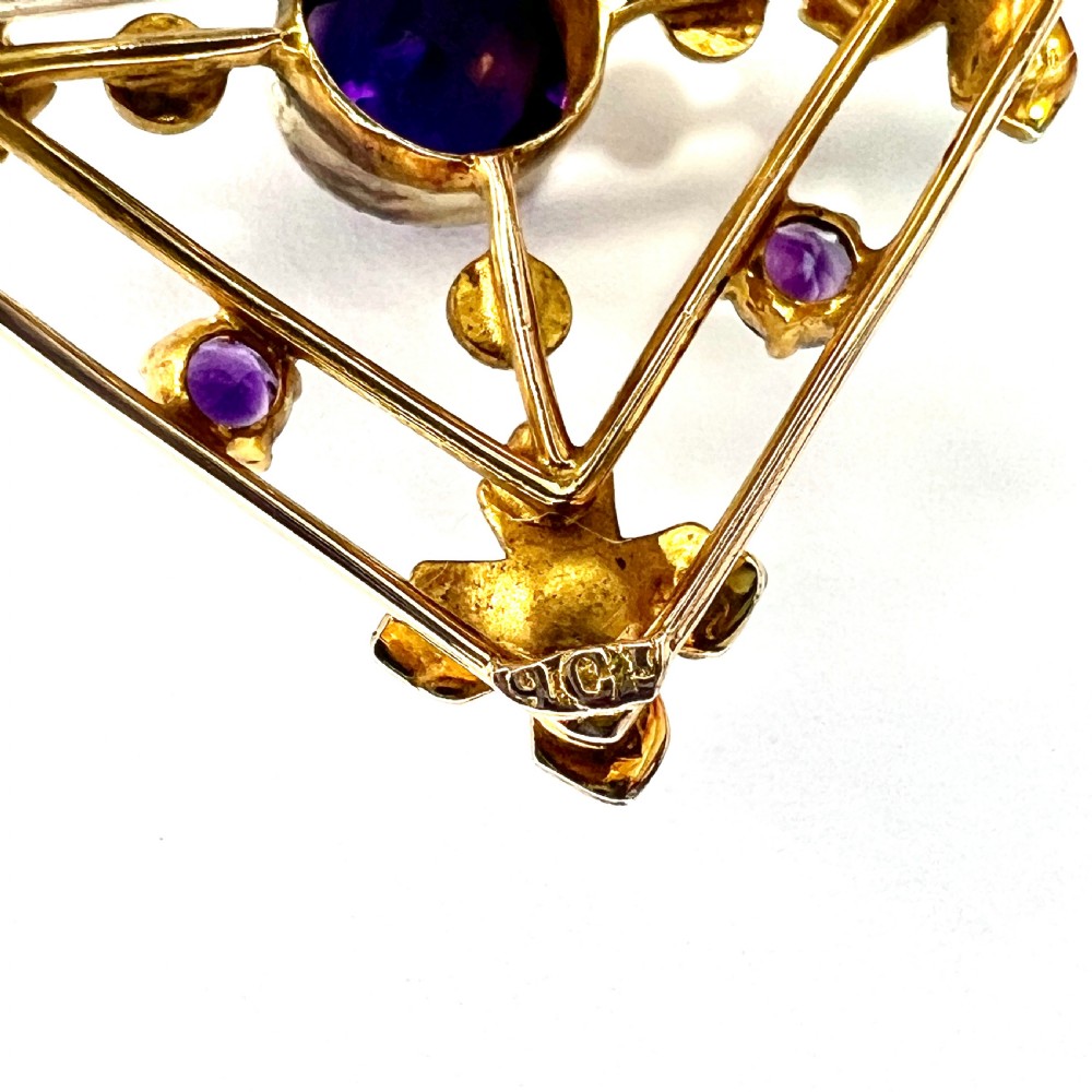 Edwardian 9CT Gold Amethyst Pearl Lavalier Pendant View V