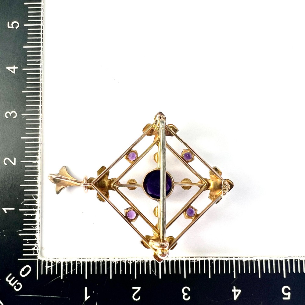 Edwardian 9CT Gold Amethyst Pearl Lavalier Pendant View VI